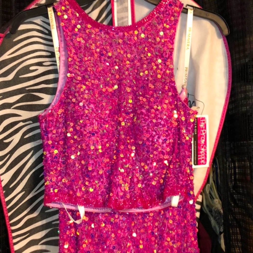 Primavera Couture Two Piece Hot Pink Dress